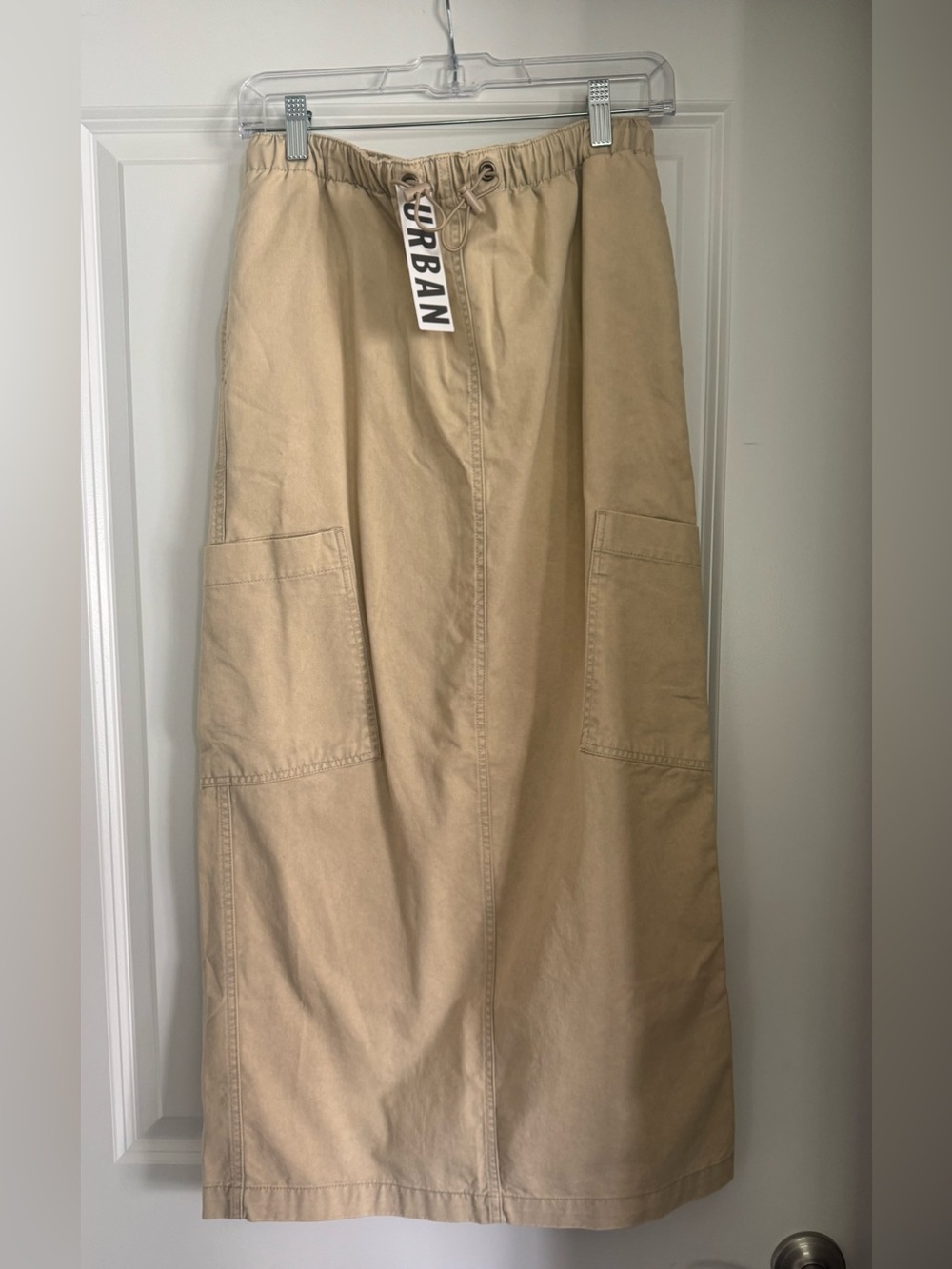 Urban Outfitters Drawstring Utility Maxi Skirt in Tan